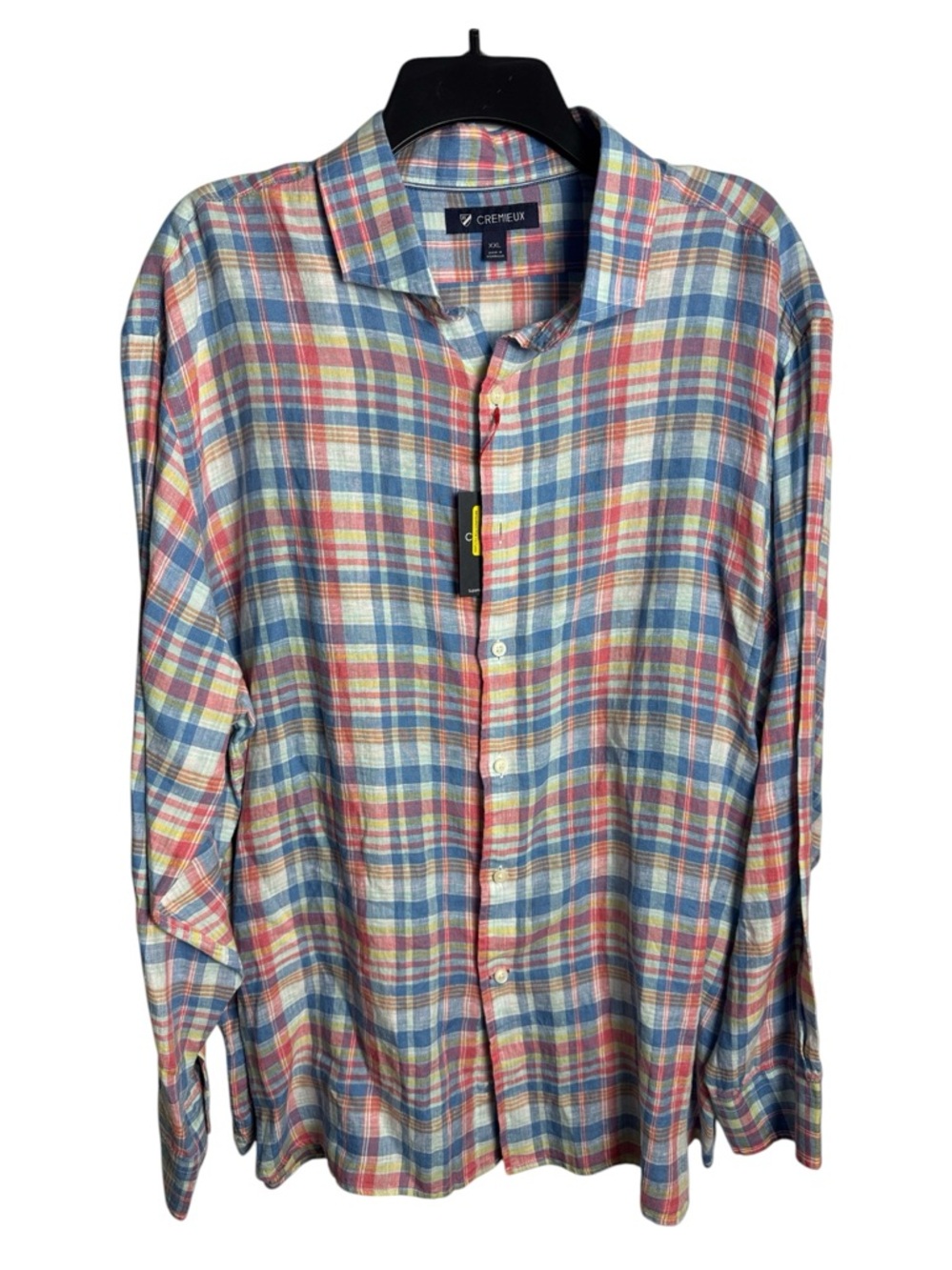 NWT Cremieux XXL Linen Long Sleeve Button Up Multi Plaid Beach Party Ready